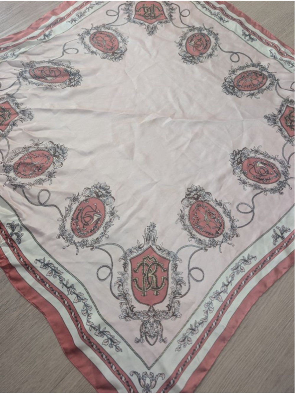 100% Satin Silk La Ceida Pink & White Scarf One Size